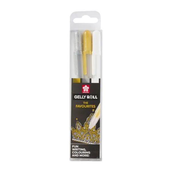 Set de 3 Stylos Gel Sakura Gelly Roll "The Favourites" – Or, Argent, Blanc