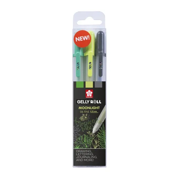 Set de 3 Stylos Gel Sakura Gelly Roll Moonlight 06 - Édition Botanical (0,35 mm)